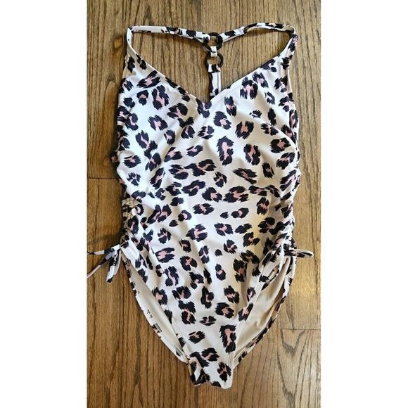 Kona Sol Leopard Print Tortoise Ring One-Piece Bathingsuit Women's Size Large - Picture 3 of 5